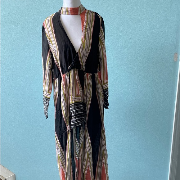 CBR Pants - Bohemian Striped Maxi Dress with Choker